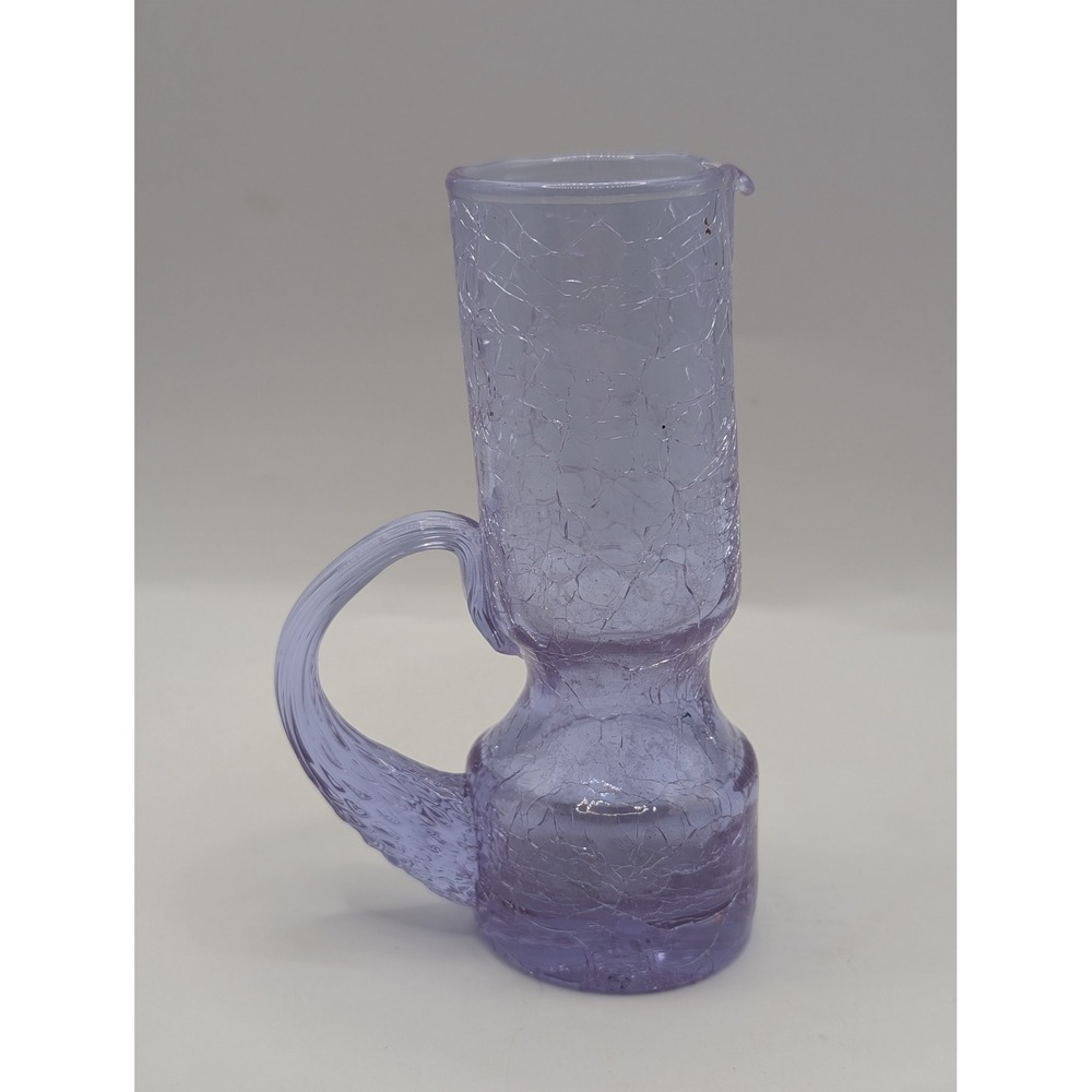 Vintage Lavender Purple Crackle Glass Mini Pitcher Hand Blown Art Glass 5.5"